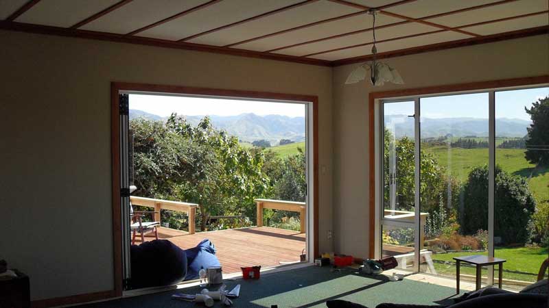 House extension work completed in Kapiti by SWT building. Interior to exterior shot